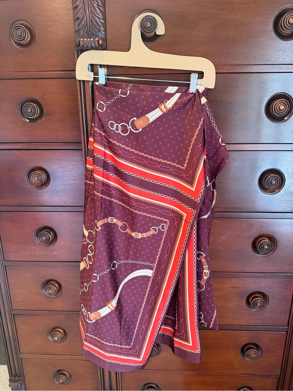 Ann Taylor Women's Burgundy Chain-Print Wrap Skirt